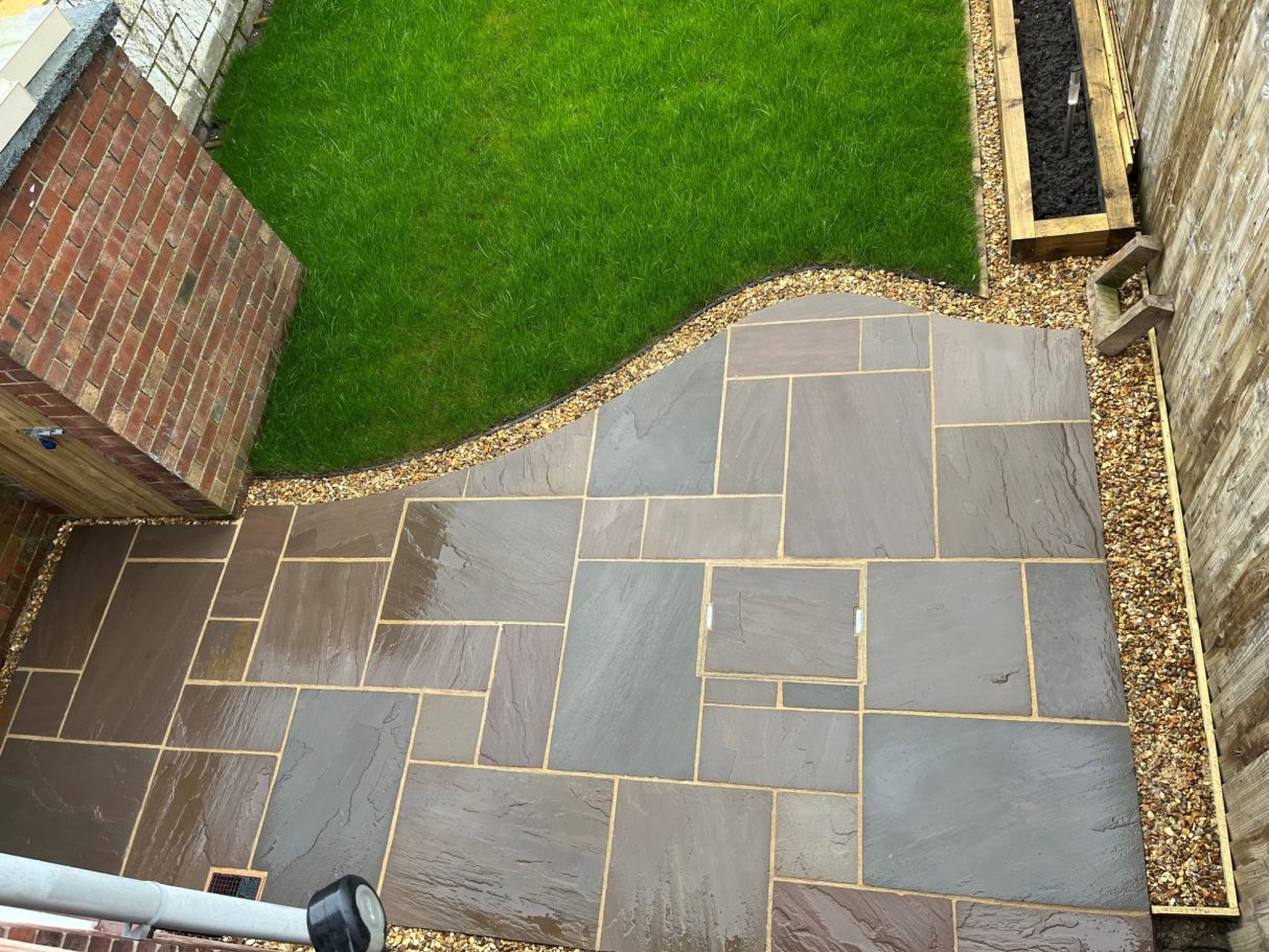 Picture of a Landscaped Garden in Chester after Handbridge Landscaping & Joinery completed a Patio, Borders, Sleepers and Grass.