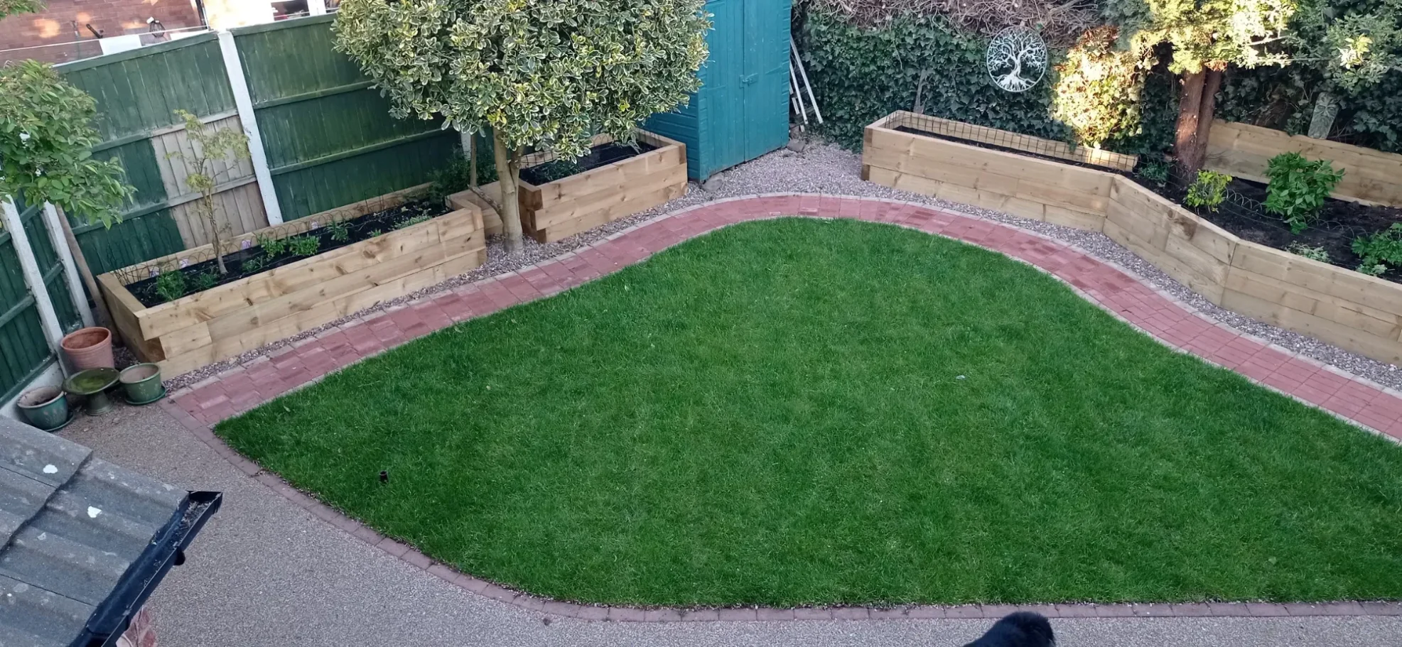 New Bespoke Brick Path, Lawn & Sleepers in a Garden in Chester
